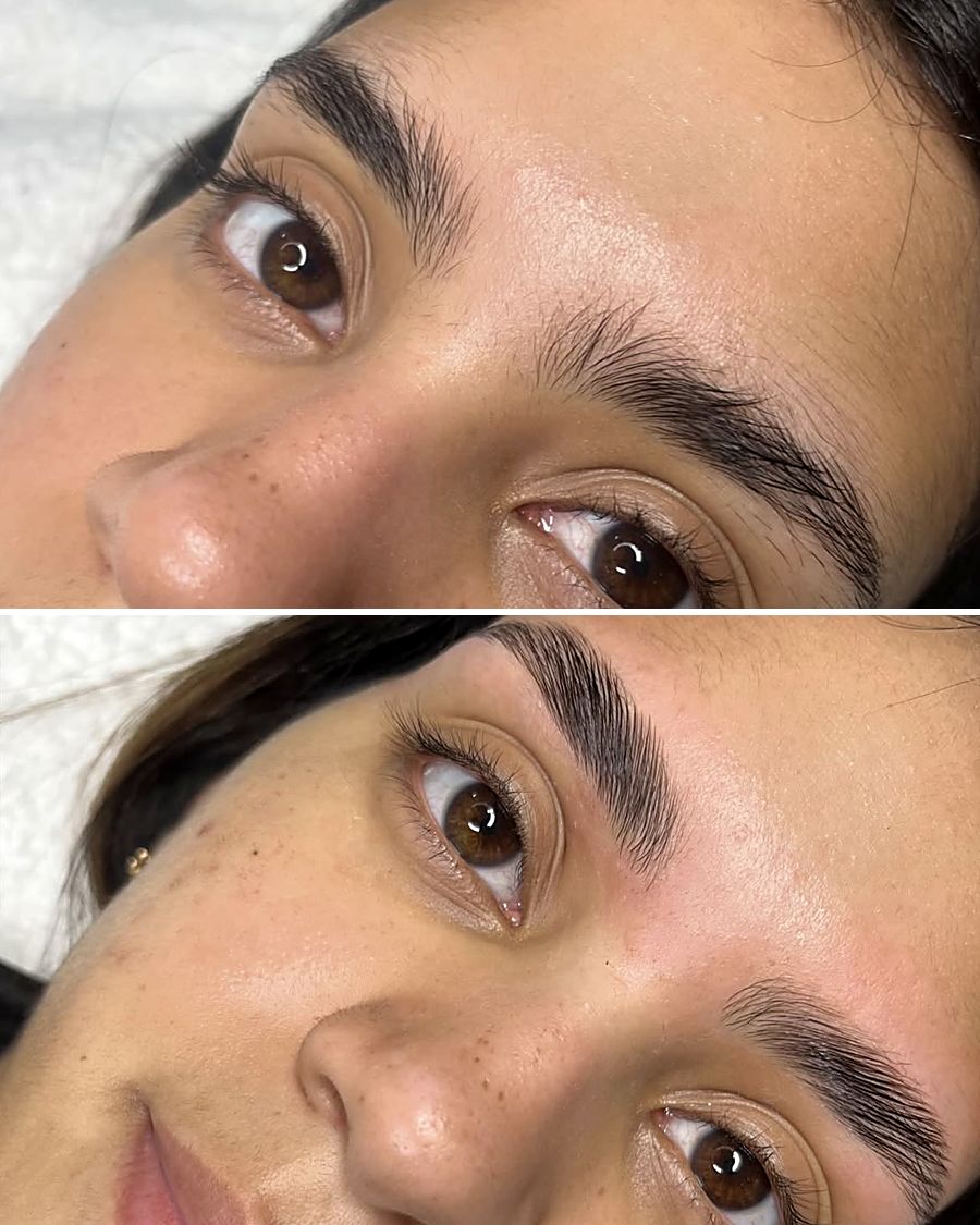 Antes y después de diseño y laminado de cejas